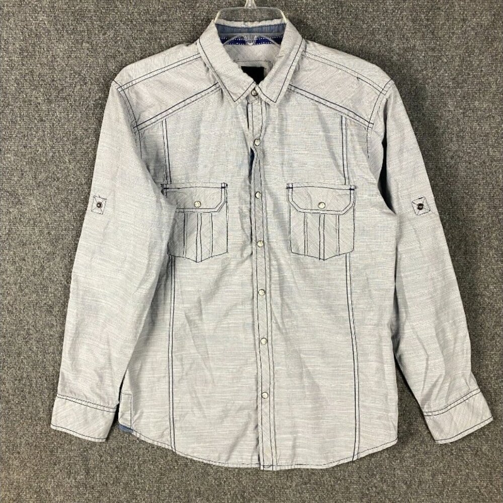 Various Artists Pearl Snap‎ Shirt Men's Medium Long Sleeve Gray Cotton Blend M